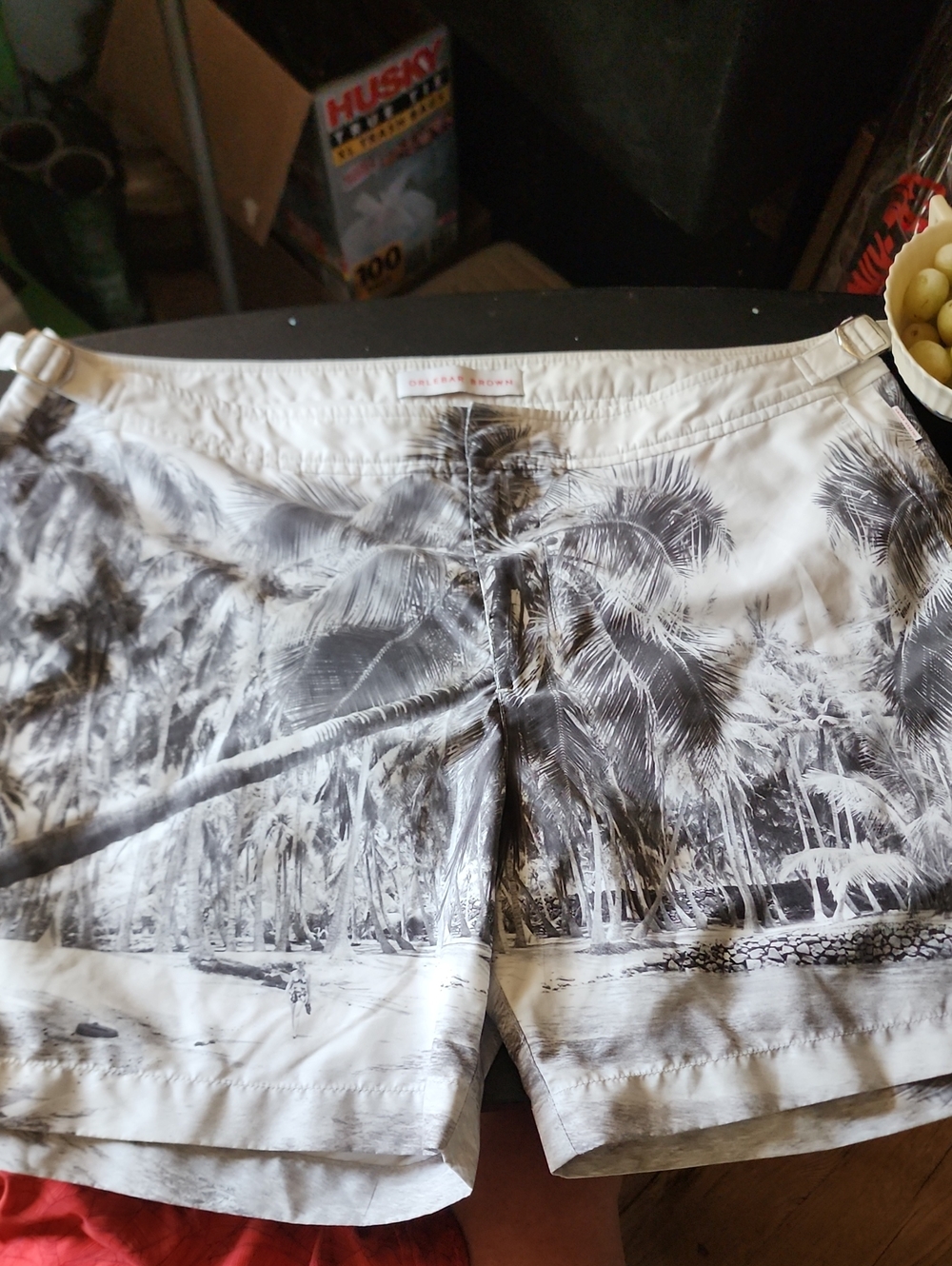 Orlebar Brown White Swim Trunks with Red Logo